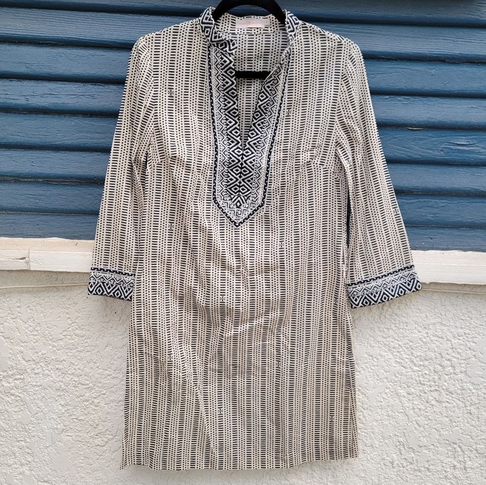 TORY BURCH long sleeve tunic swimsuit cover-up mini dress.